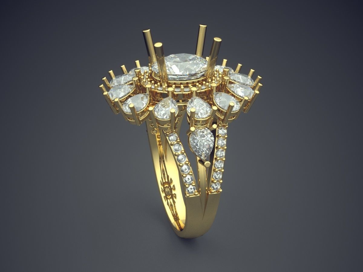 Flower Shape Ring With Diamonds 1805 3D print model_3