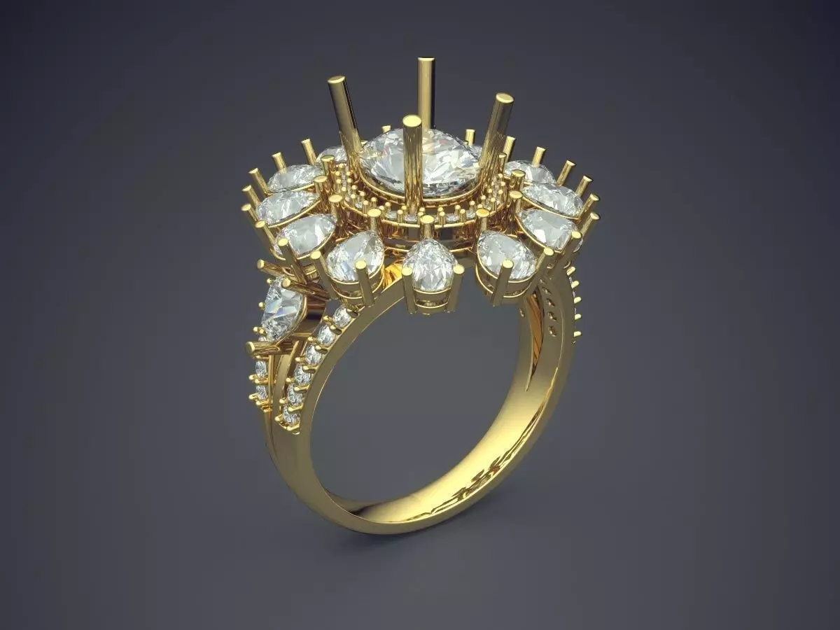 Flower Shape Ring With Diamonds 1805 3D print model_0