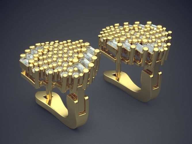 Unique Design Textured and Detailed Diamond Earrings 3D print model