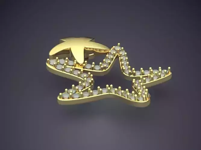Sea Star Shaped Textured Pendant with Diamonds