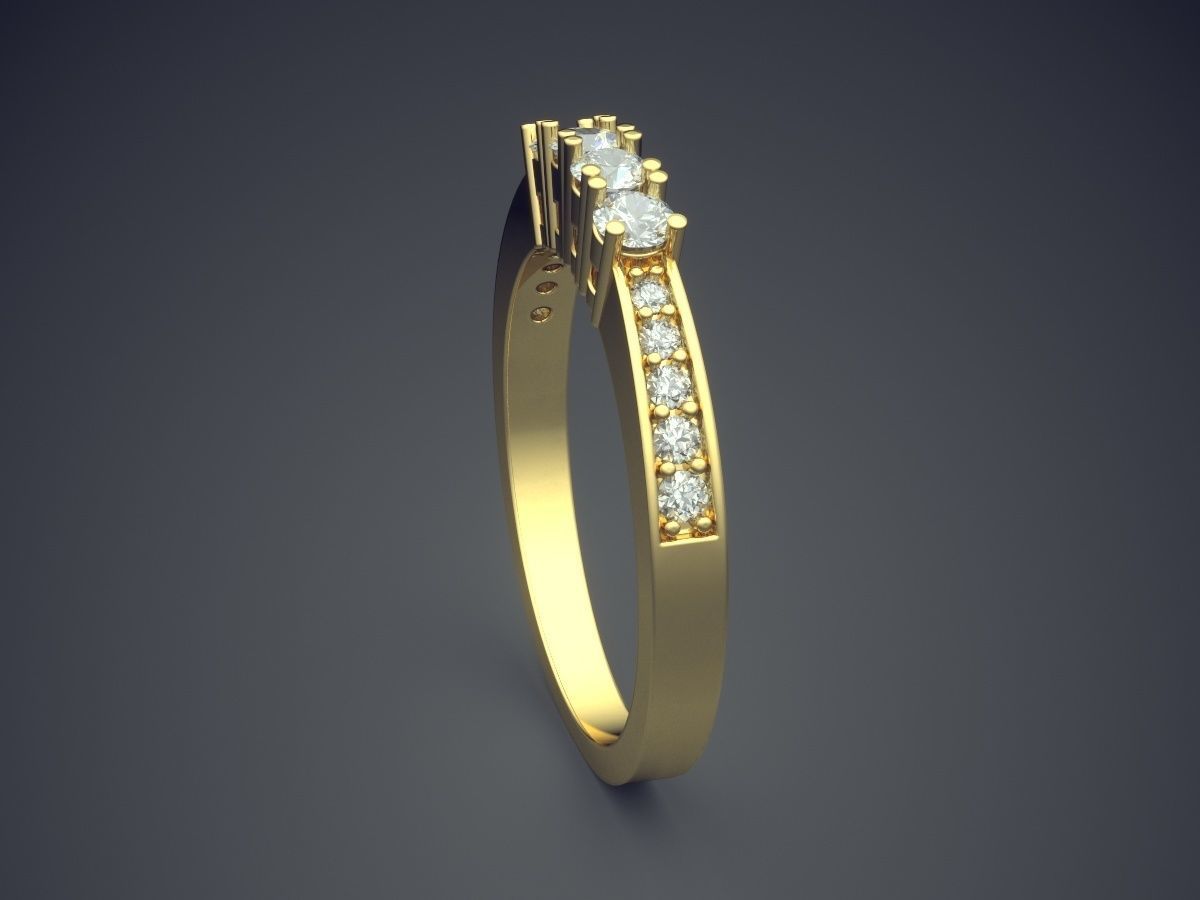 Simple Classic Golden Engagement Ring 3D print model_3