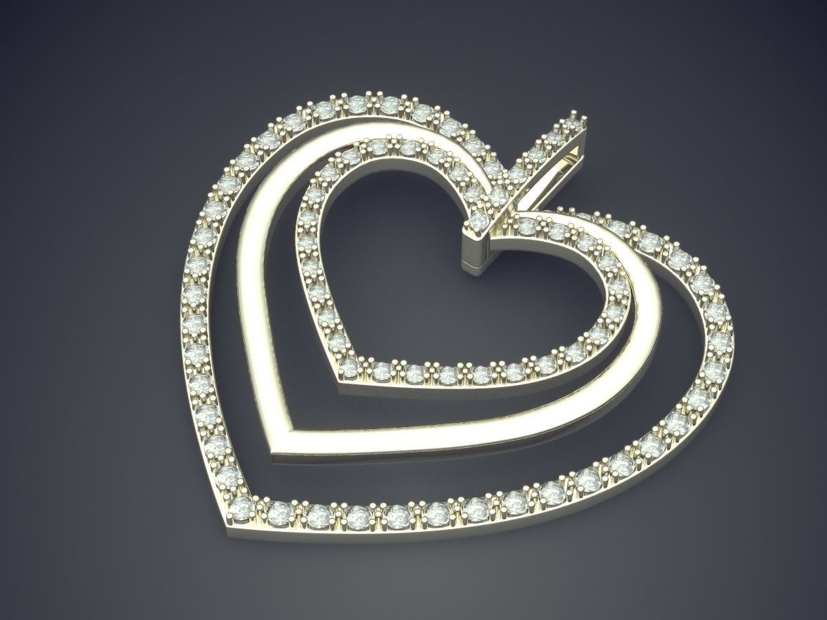 Heart Shape Pendant With Small Diamonds 1699 3D print model_1