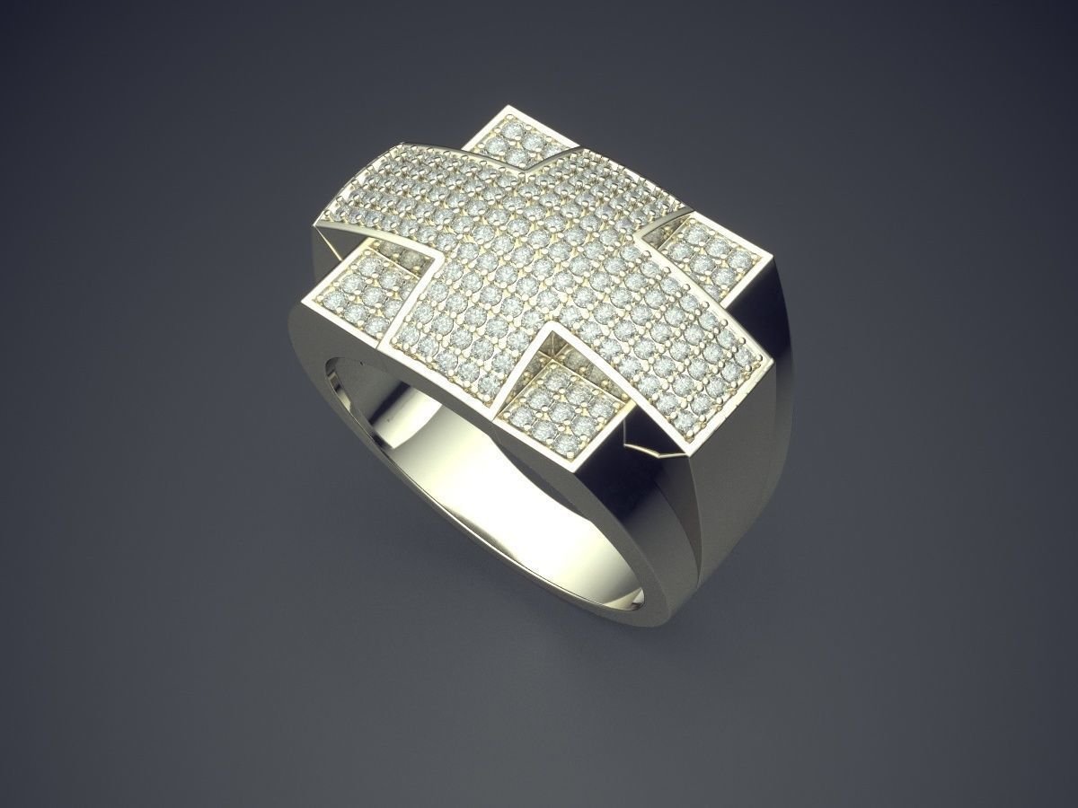 Impressive Thick Man Ring With Cross and Diamonds 3D print model_1