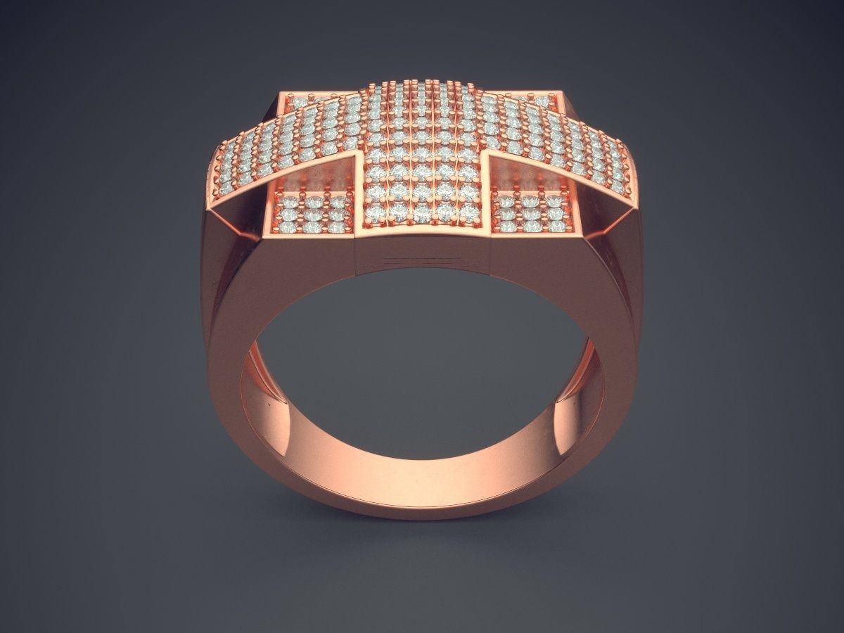 Impressive Thick Man Ring With Cross and Diamonds 3D print model_2