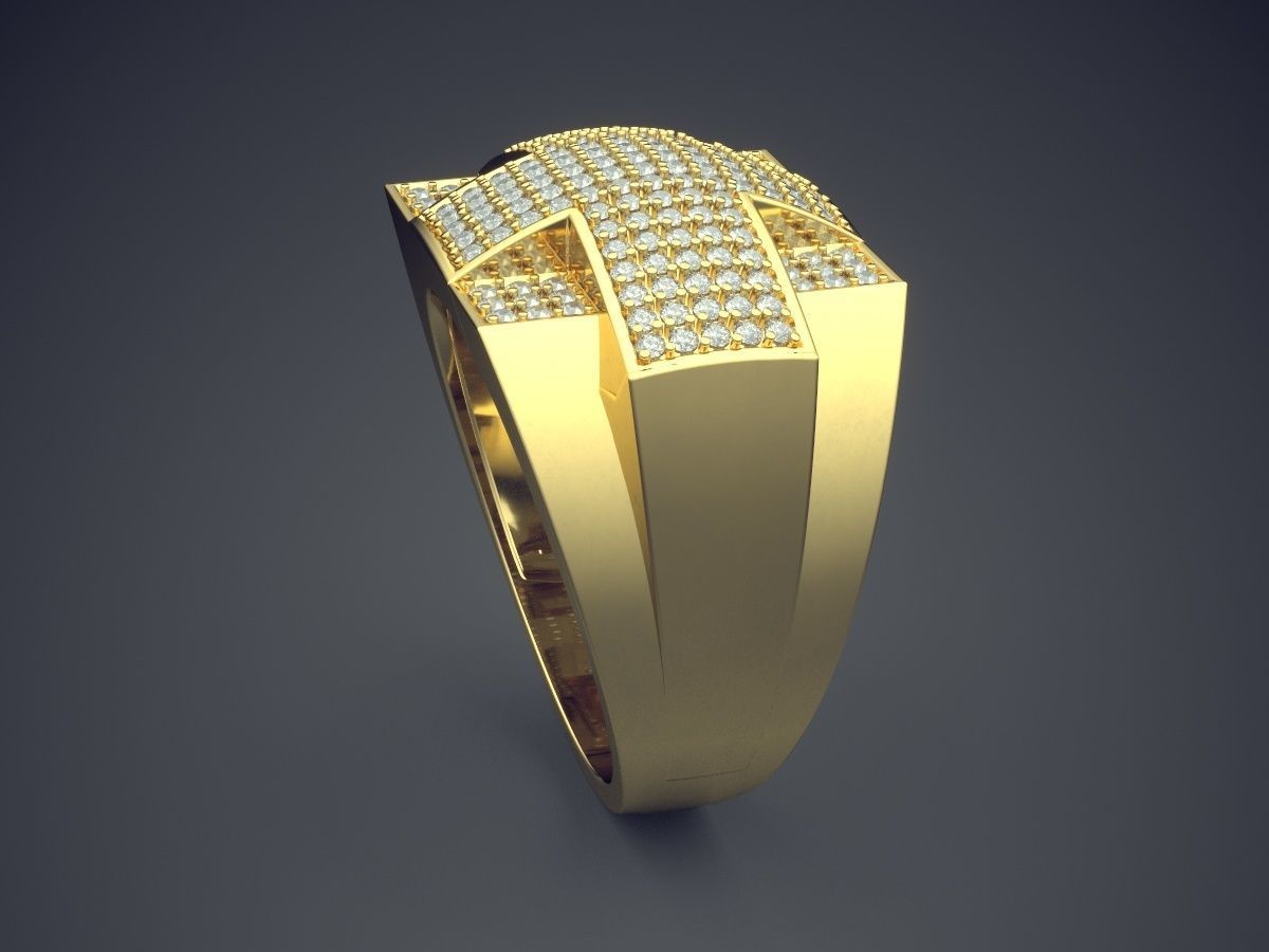 Impressive Thick Man Ring With Cross and Diamonds 3D print model_3