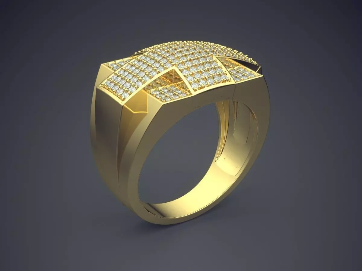 Impressive Thick Man Ring With Cross and Diamonds 3D print model_0