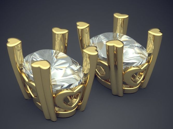 Earrings With Diamond And Heart-shaped Textures 1684 3D print model