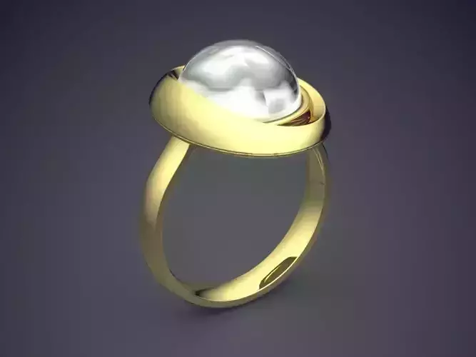Futuristic Design Engagement Ring with Pearl