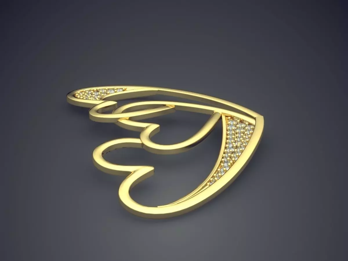 Heart-shaped Pendant With Small Diamonds 1653 3D print model_3