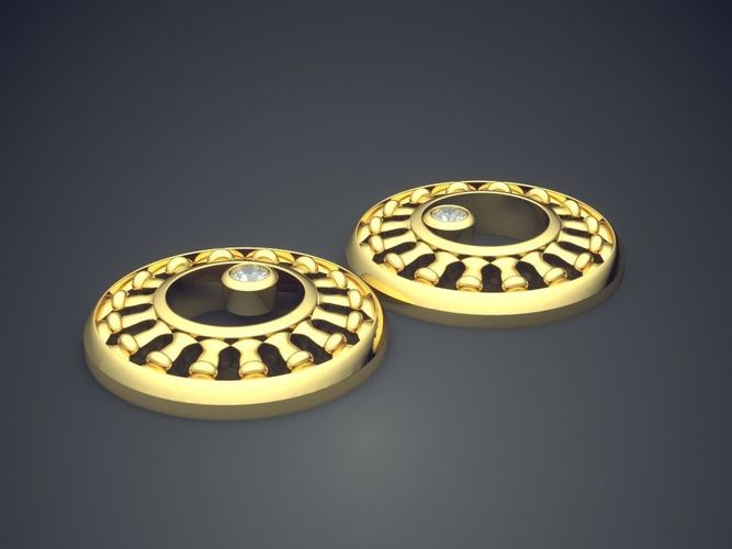 Unique Earrings with Carving and Diamond Details 1620 3D print model