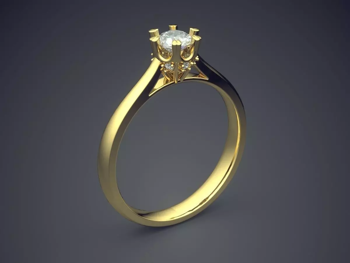 Thin Engagement Ring With Gem 1572 3D print model_0