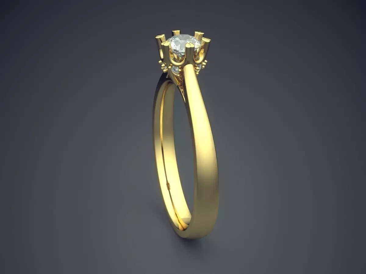 Thin Engagement Ring With Gem 1572 3D print model_3