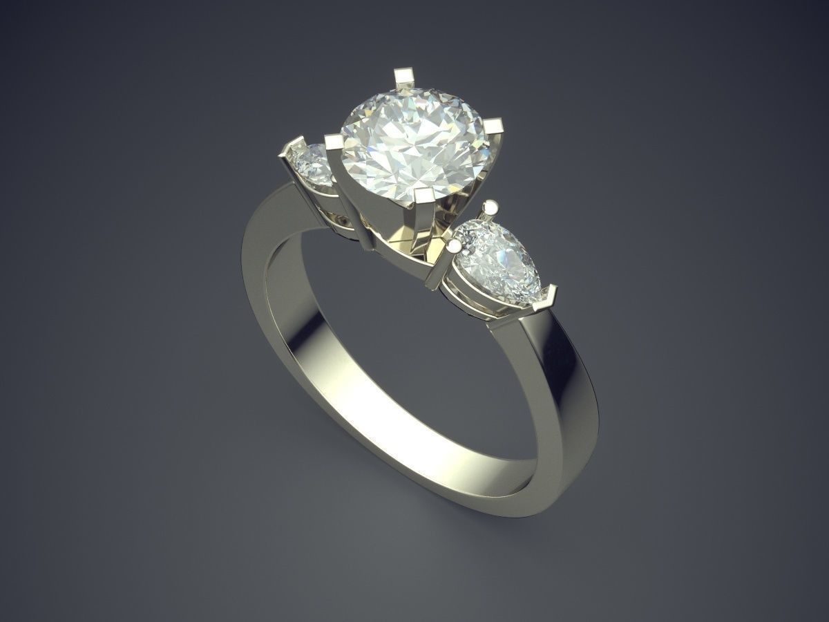 Simple Minimalistic Textured Engagement Diamond Ring 1567 3D print model_1