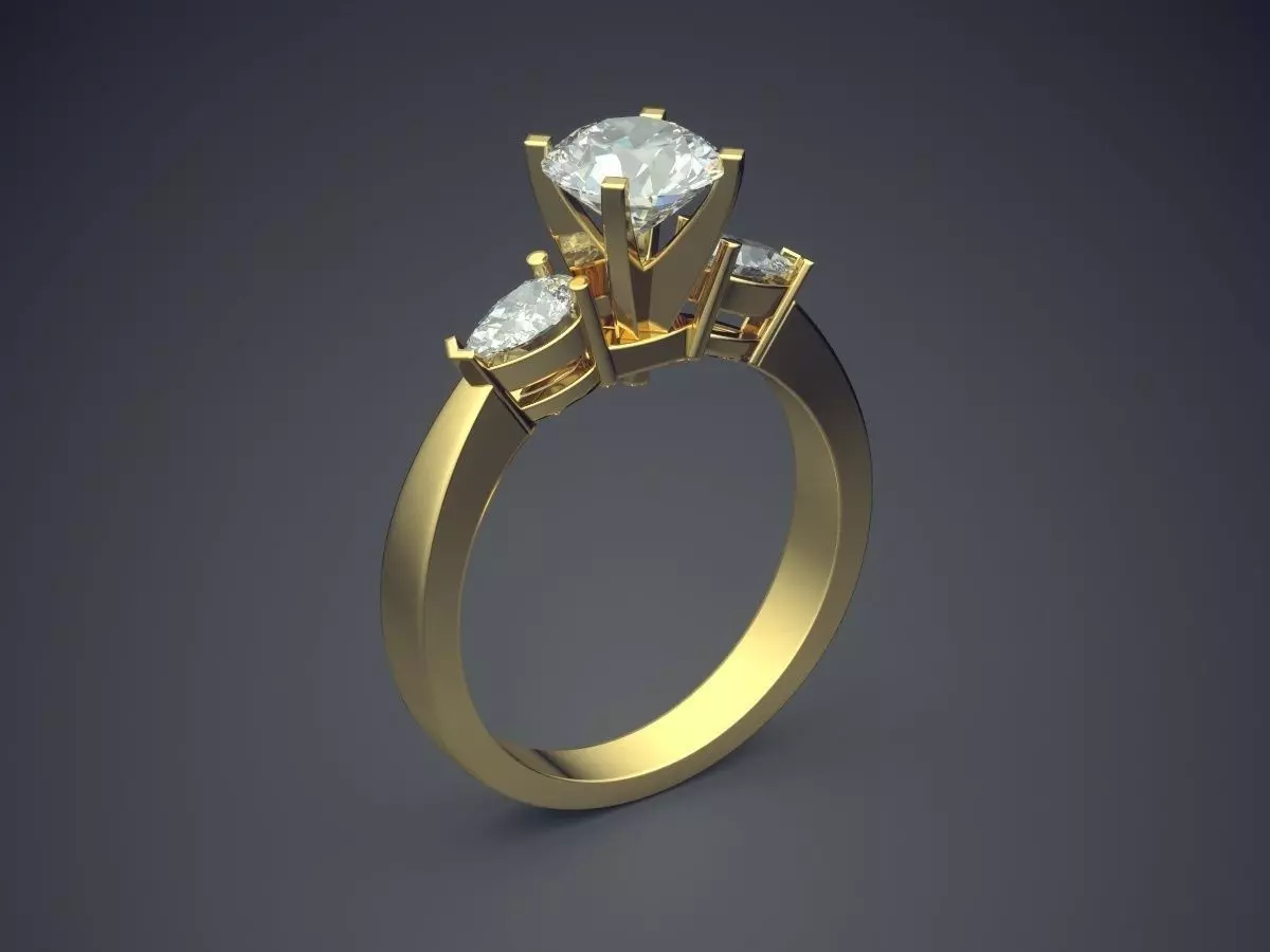 Simple Minimalistic Textured Engagement Diamond Ring 1567 3D print model_0