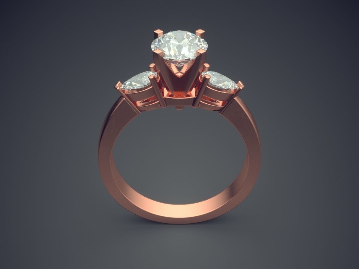 Simple Minimalistic Textured Engagement Diamond Ring 1567 3D print model_2