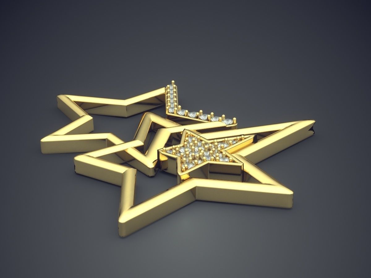 Connected Stars Pendant with Diamonds 1551 3D print model_3