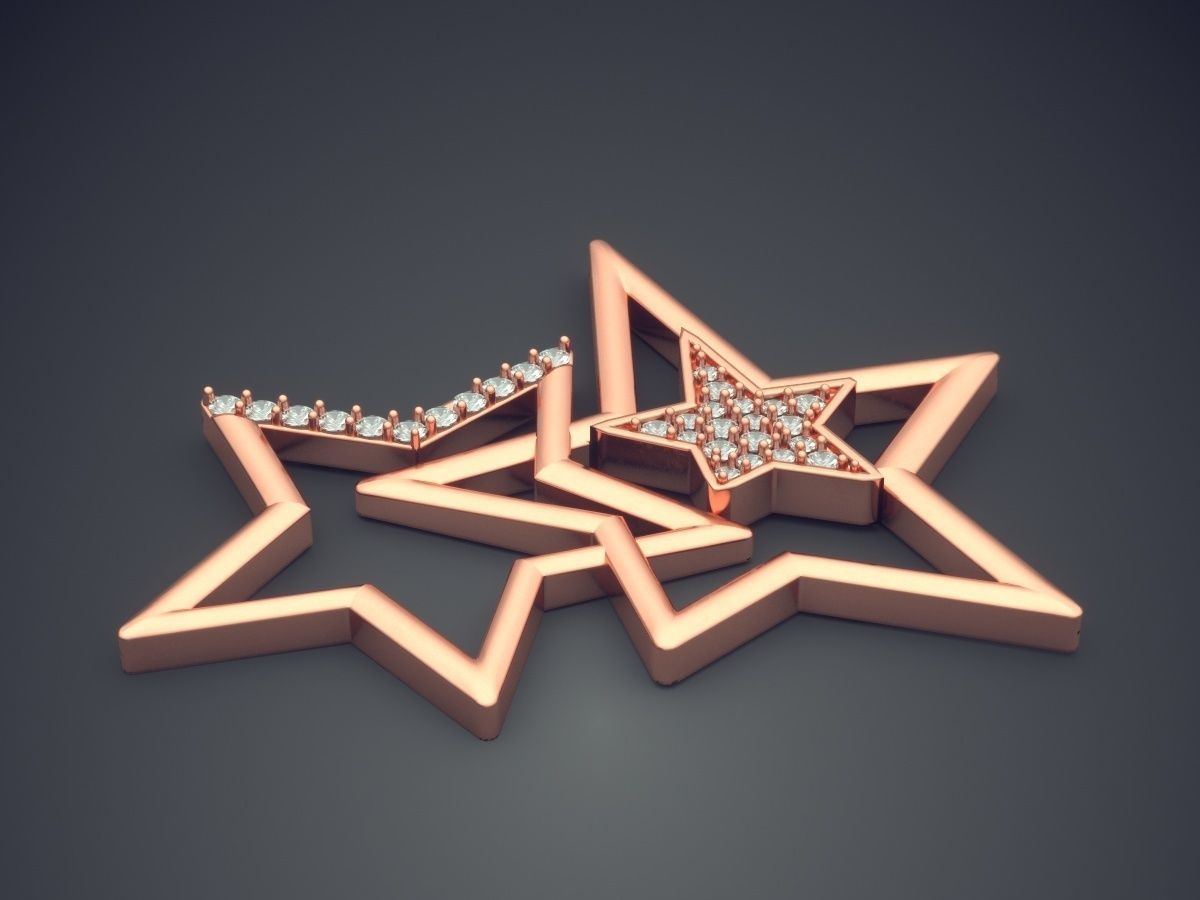 Connected Stars Pendant with Diamonds 1551 3D print model_2