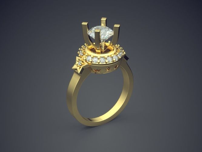 Classic Engagement Ring With Carving and Diamond Details 1541 3D print model