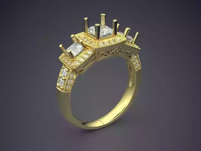 Highly Detailed Ring With Small Diamonds 1534