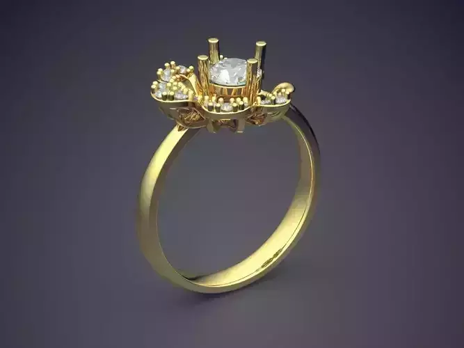 Flower Shape Ring With Diamonds 1525 3D print model