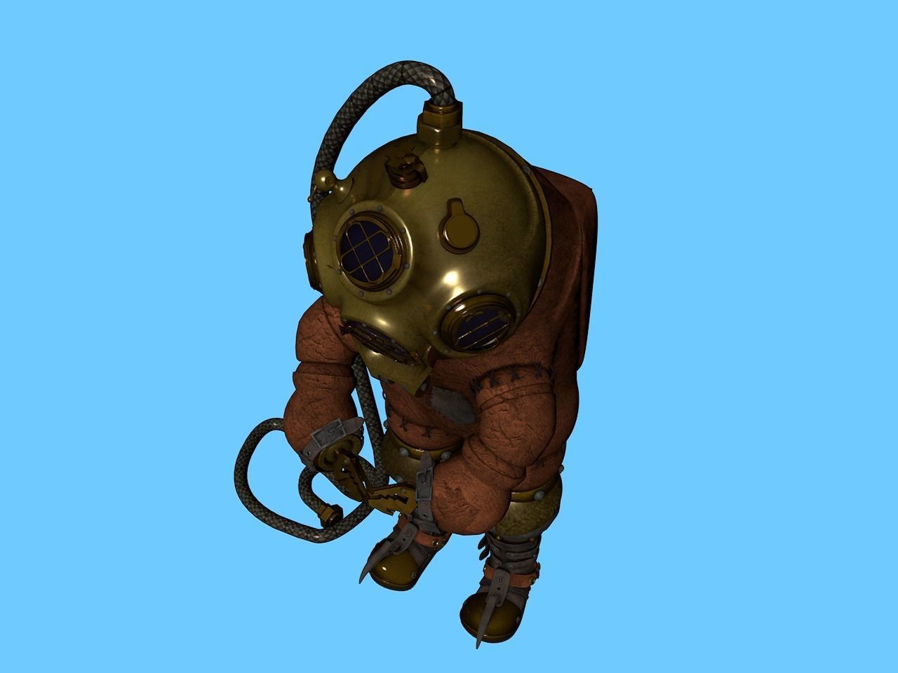Old Diving Suit 3D model_4