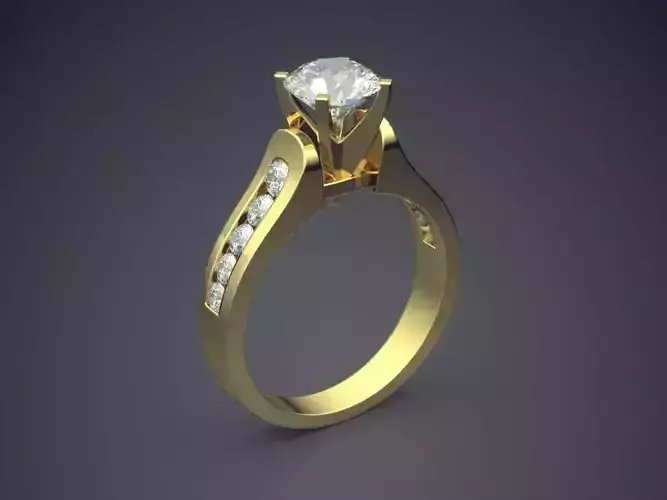 Simple Minimalistic Carved Engagement Diamond Ring 1497