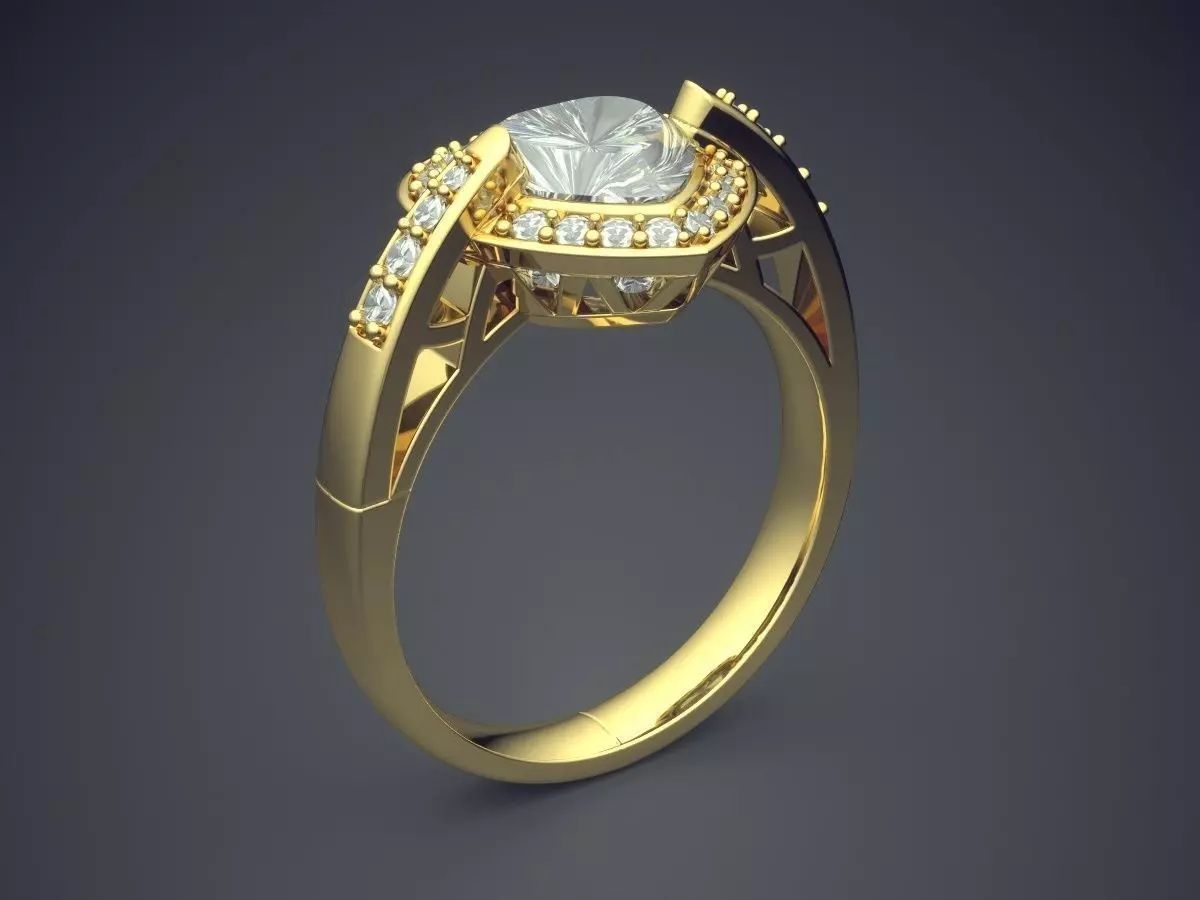 Heart Shape Ring With Small Diamonds 1491 3D print model