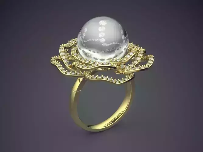 Thin Wedding Ring With Big Pearl And Small Diamonds 1489