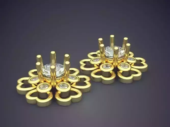 Flower Earrings with Small Diamonds 1473