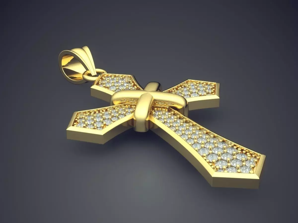 Cross Pendant With Small Diamonds 1440 3D print model_0