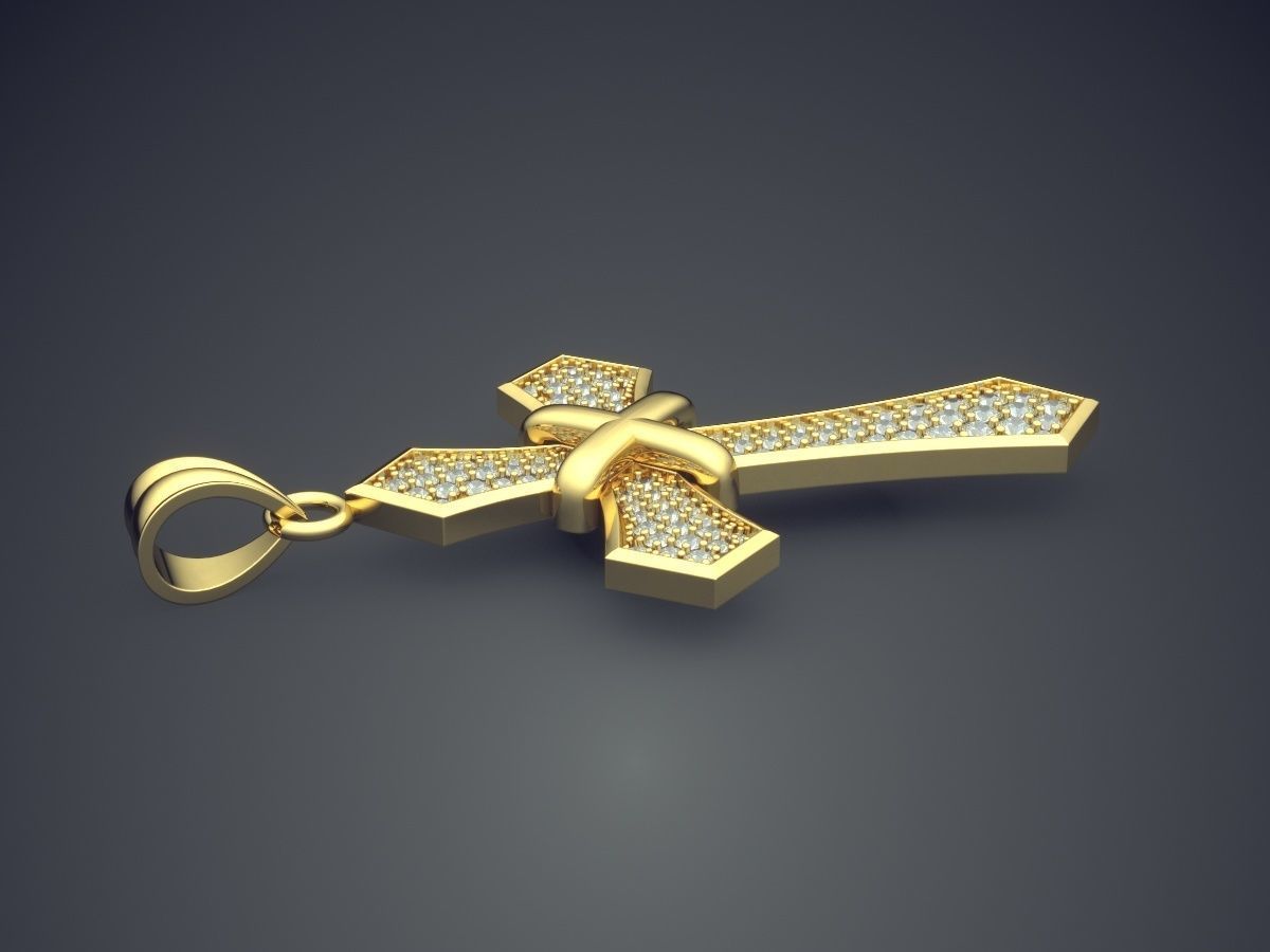 Cross Pendant With Small Diamonds 1440 3D print model_3
