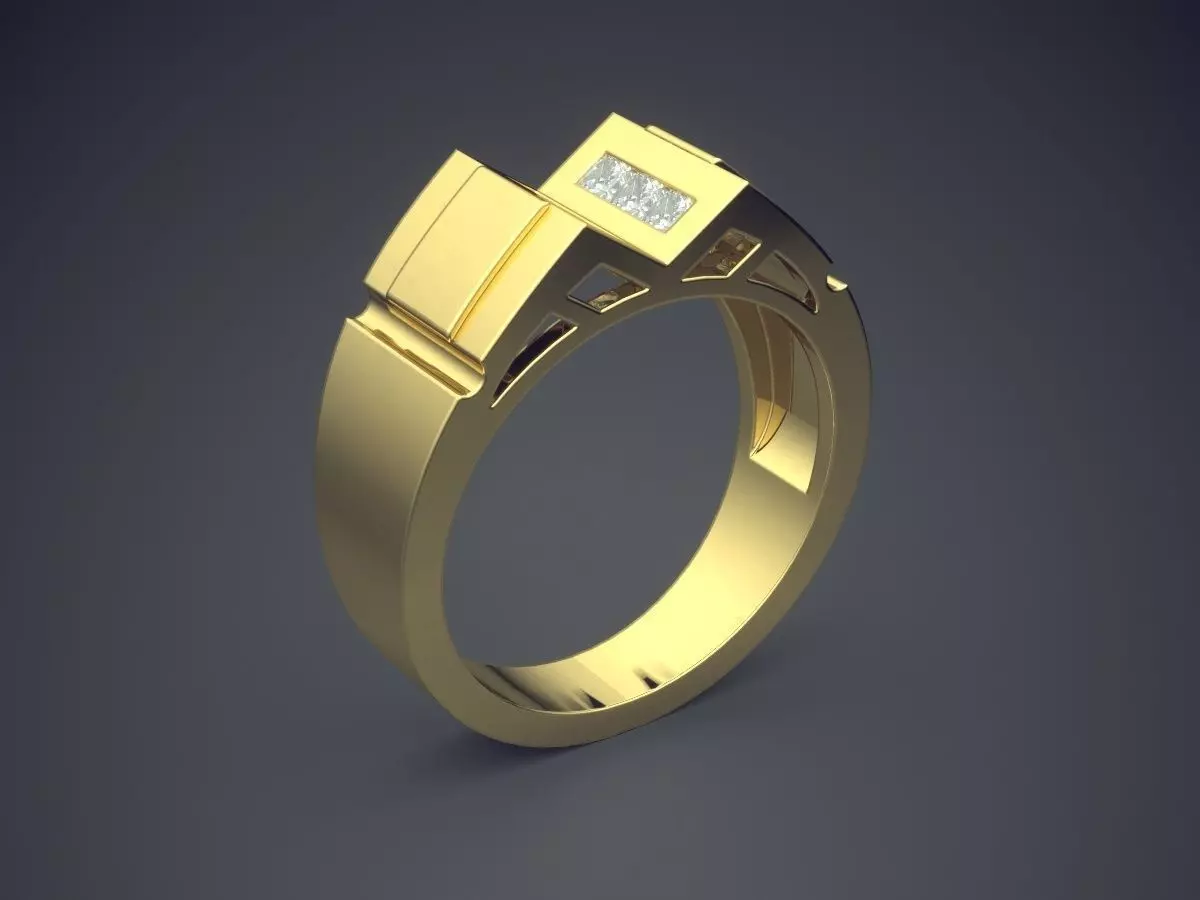 Futuristic Ring With Small Diamonds 1417 3D print model_0
