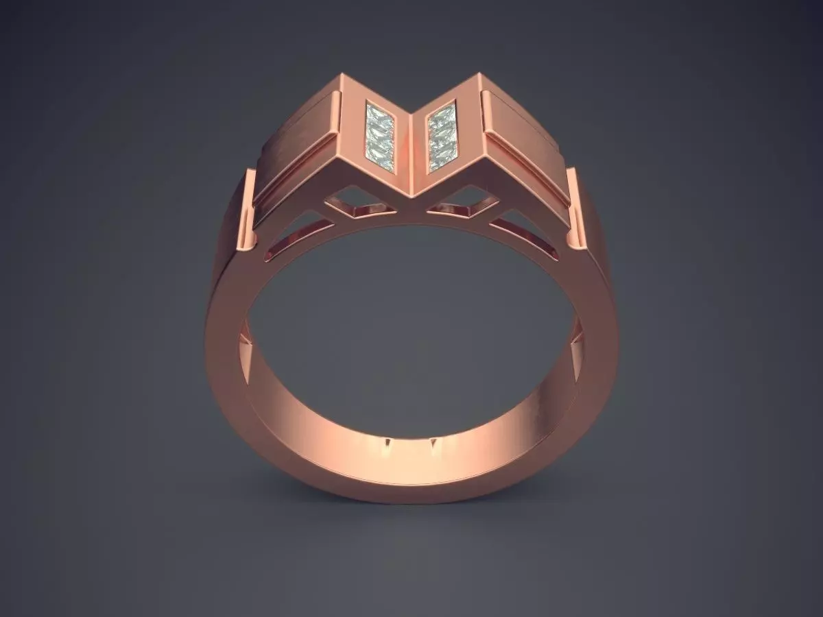Futuristic Ring With Small Diamonds 1417 3D print model_2
