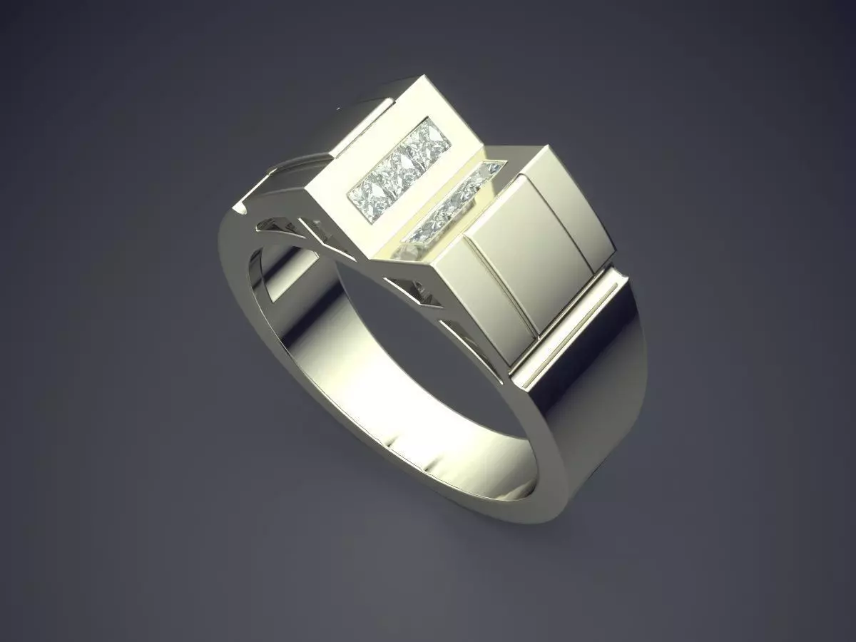 Futuristic Ring With Small Diamonds 1417 3D print model_1