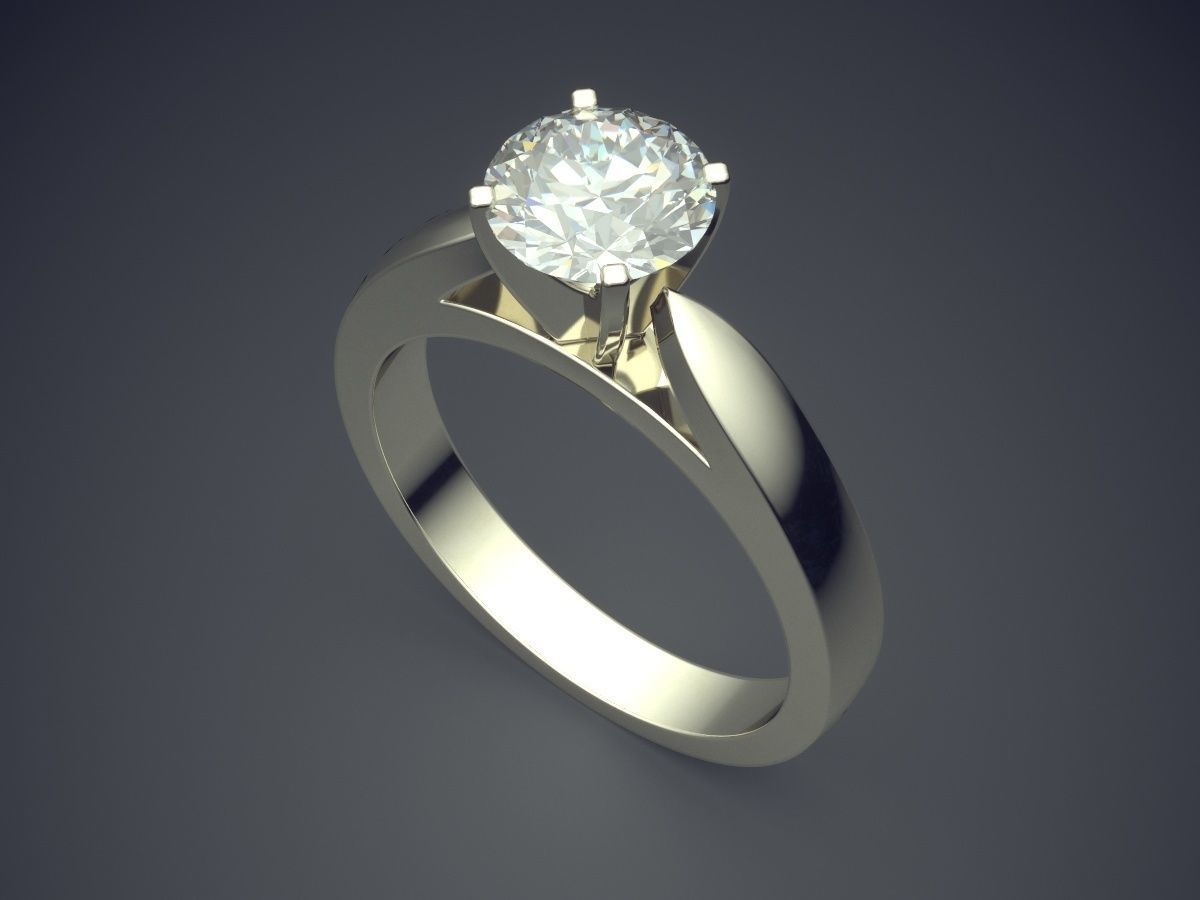 Simple Classic Engagement Ring With Diamonds 1406 3D print model_1