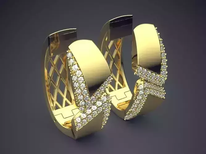 Textured and Carved Diamond Earrings 1398 3D print model