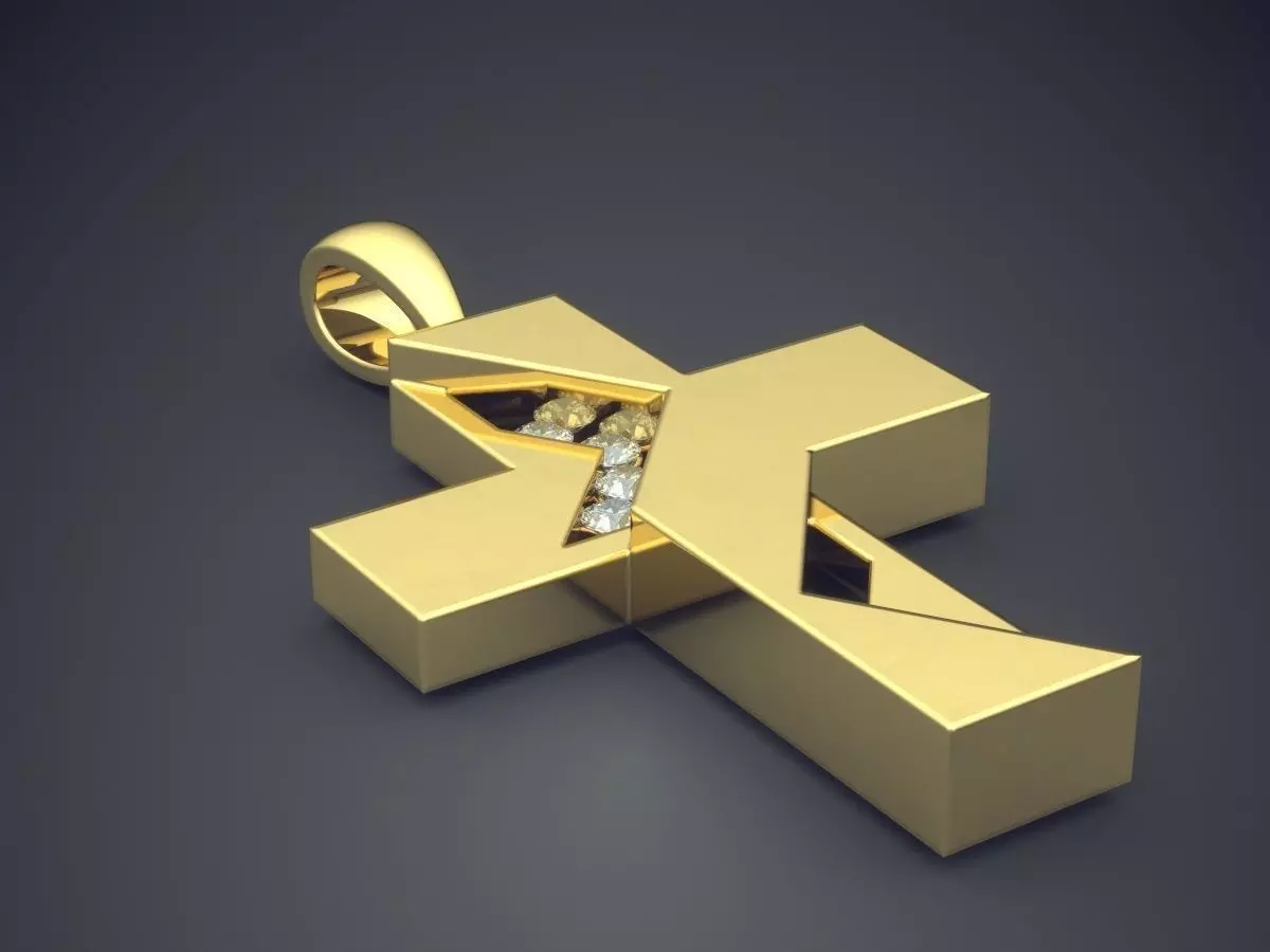 Cross Pendant with Diamonds 1391 3D print model_0
