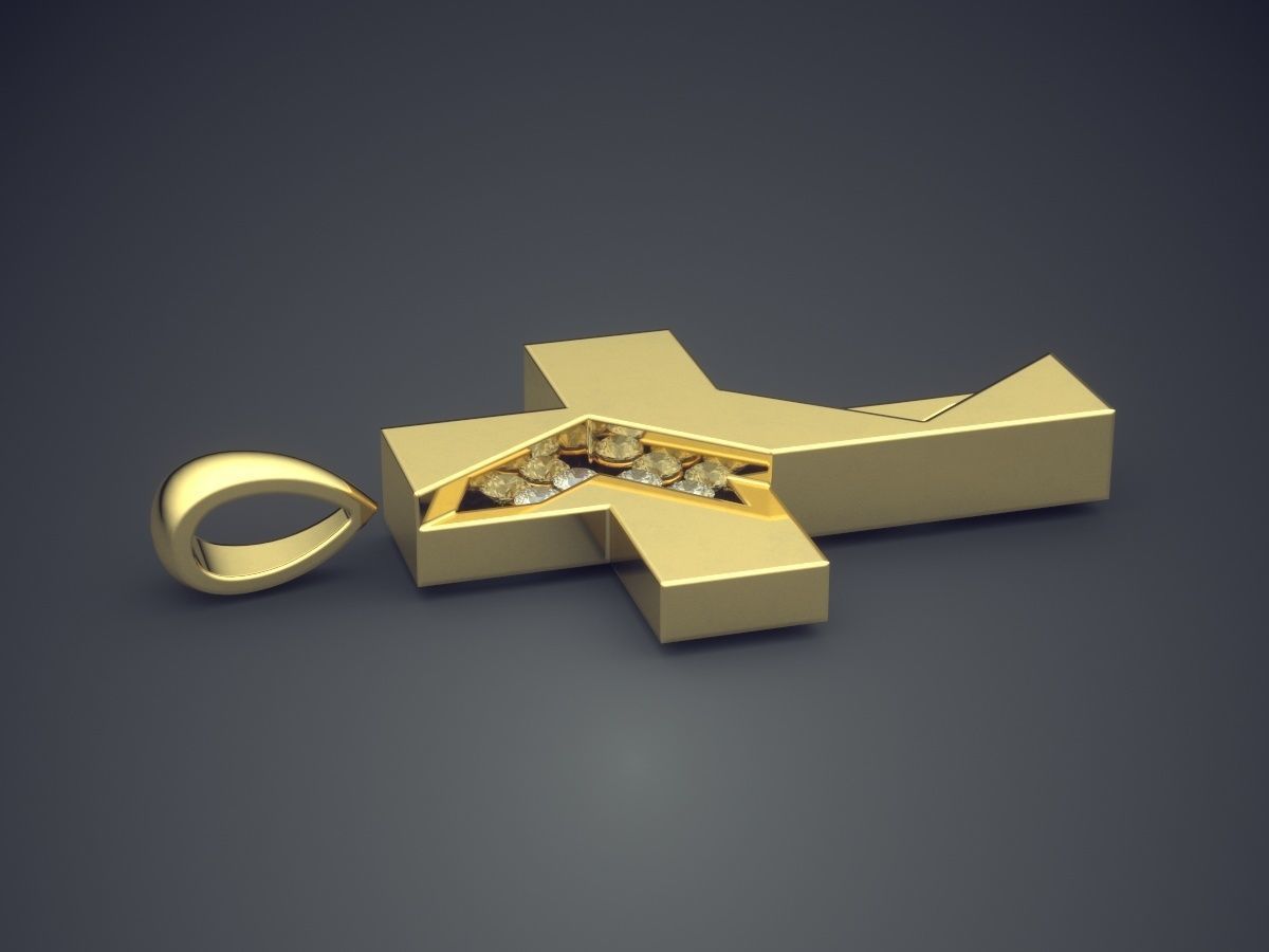 Cross Pendant with Diamonds 1391 3D print model_3