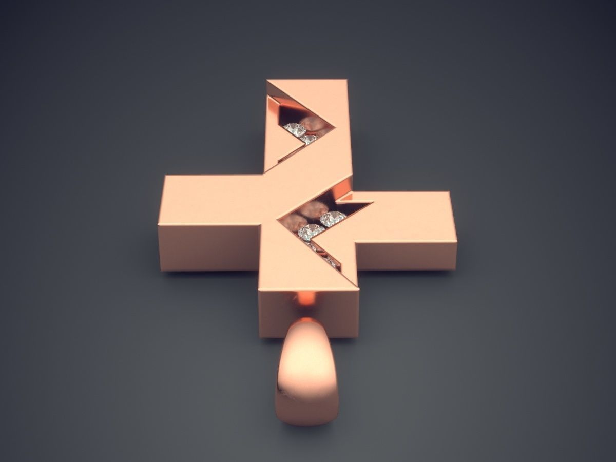 Cross Pendant with Diamonds 1391 3D print model_2