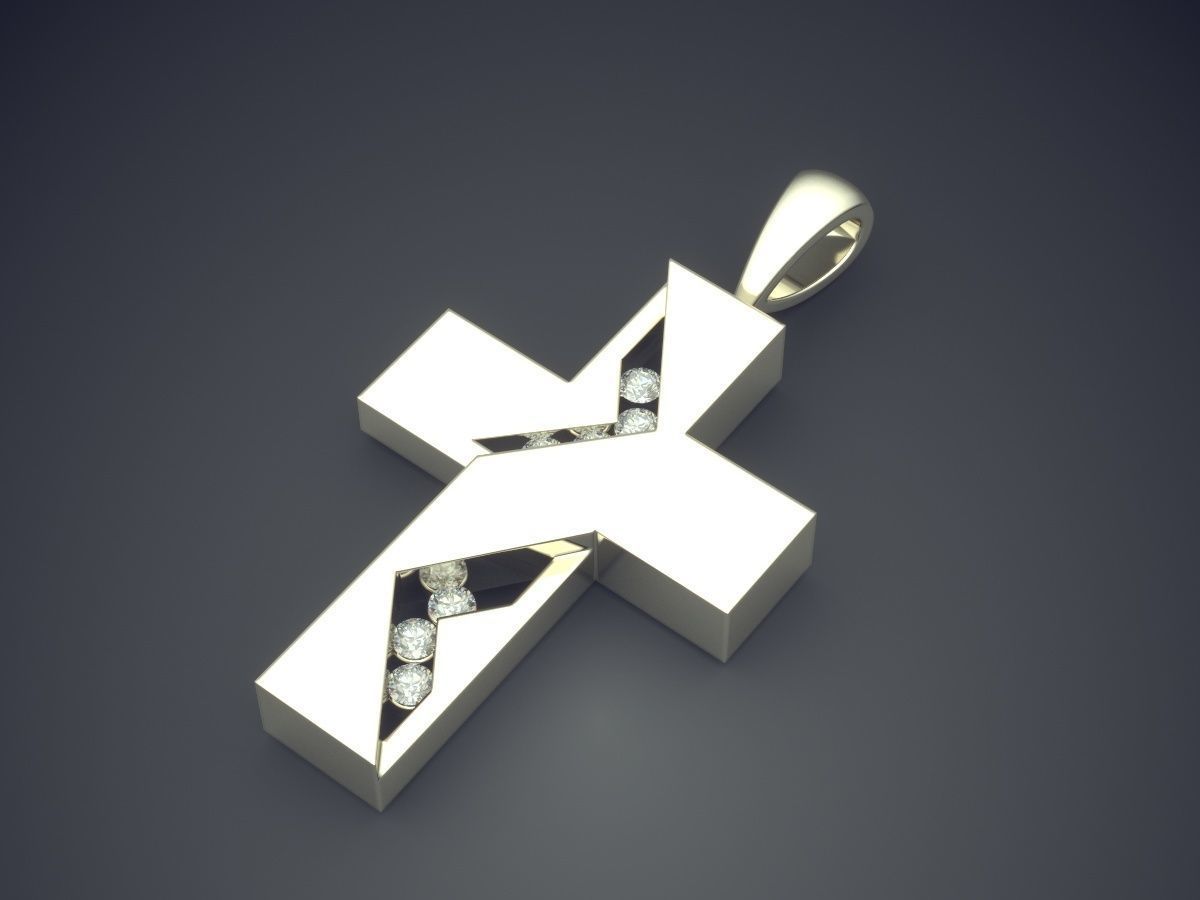 Cross Pendant with Diamonds 1391 3D print model_1