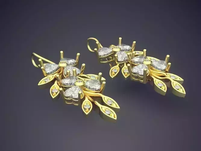 Luxurious Nature Motif Diamond Earrings 1371