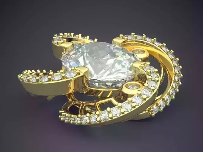Flower Shape Pendant With Diamonds 1368 3D print model