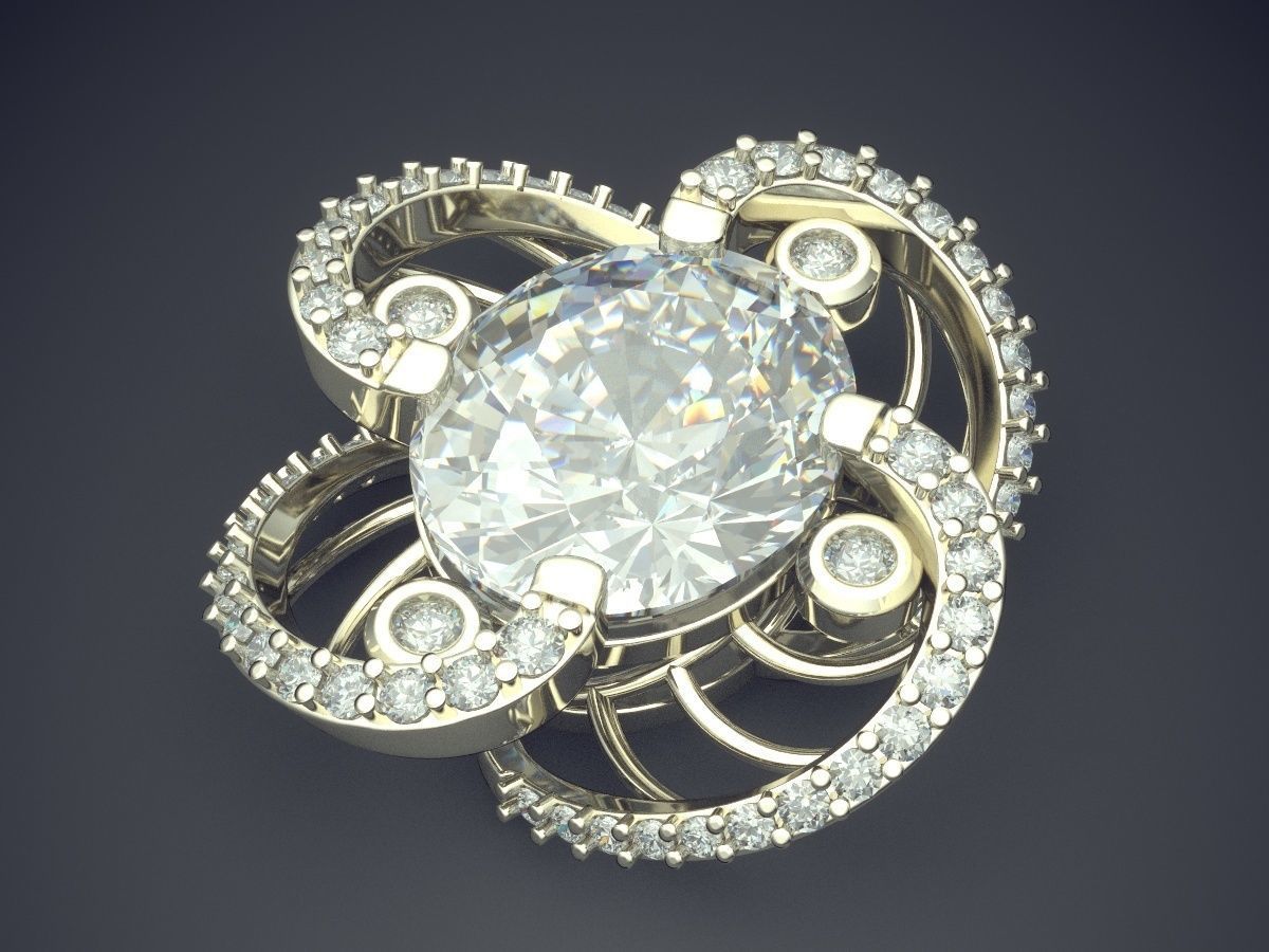 Flower Shape Pendant With Diamonds 1368 3D print model_1