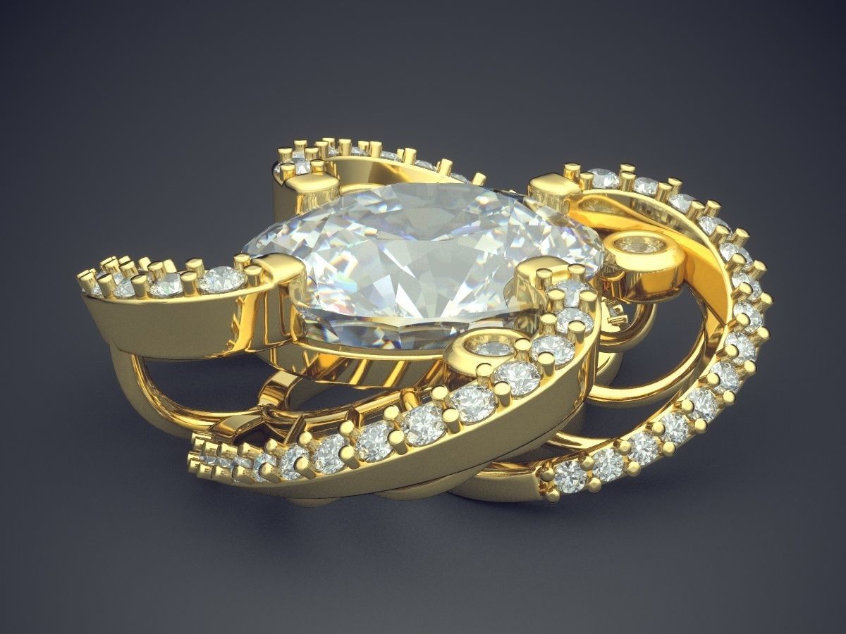 Flower Shape Pendant With Diamonds 1368 3D print model_3