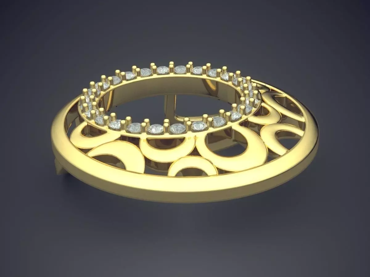 Oval Detailed Pendant With Small Diamonds 1311 3D print model_0
