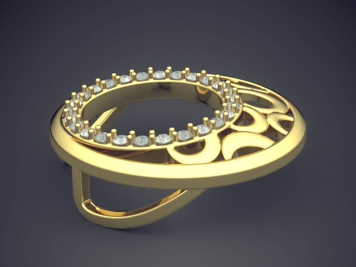 Oval Detailed Pendant With Small Diamonds 1311 3D print model_3