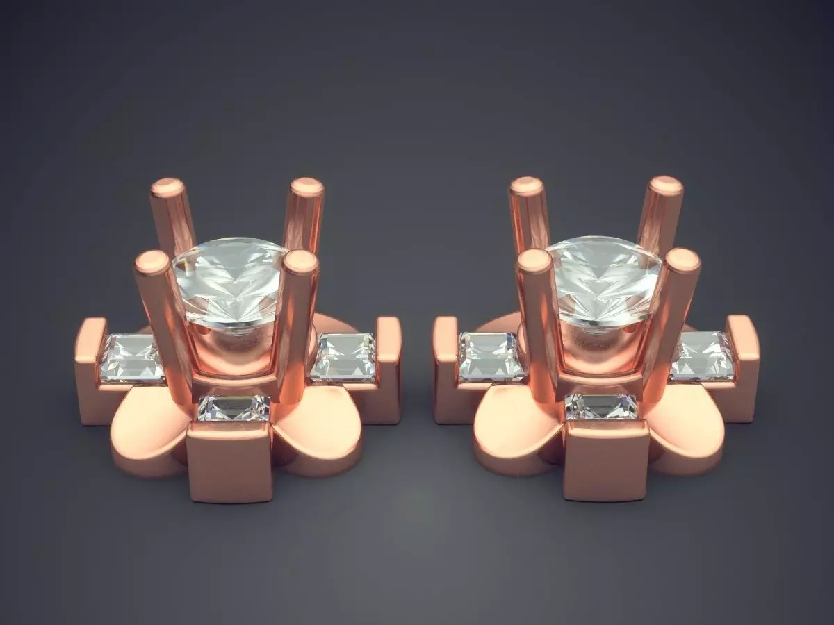 Minimalistic Earrings With Diamonds 1296 3D print model_2