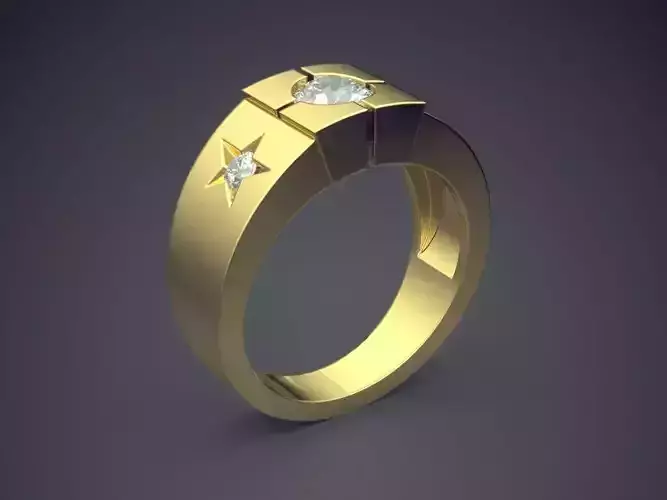 Thick Elegant Ring with Stars and Diamond 1281