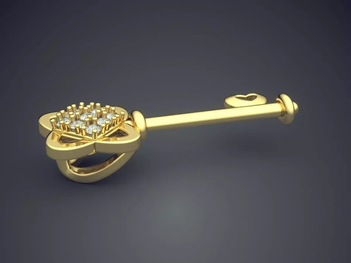 Key-shaped Pendant With Diamonds 1271 3D print model_3