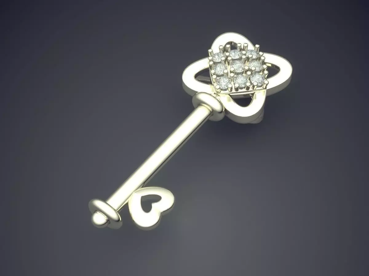 Key-shaped Pendant With Diamonds 1271 3D print model_1